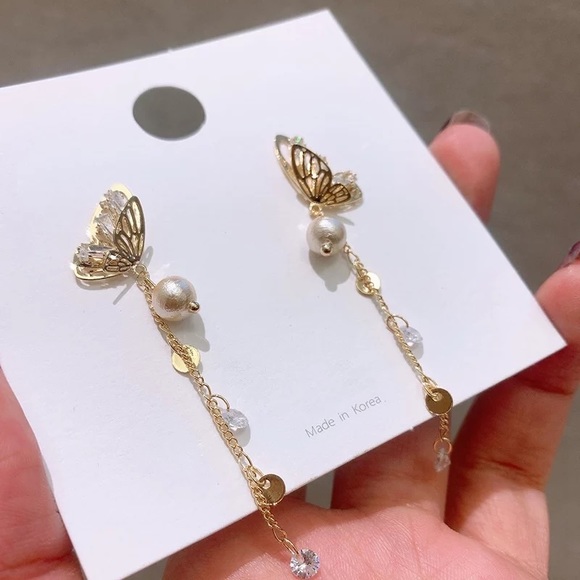 Butterfly Cute Zircon Drop Earrings - Picture 2 of 4